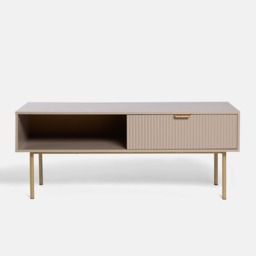OHS Ribbed Coffee Table with Drawer Engineered Wood Shelf Storage Bronze Natural