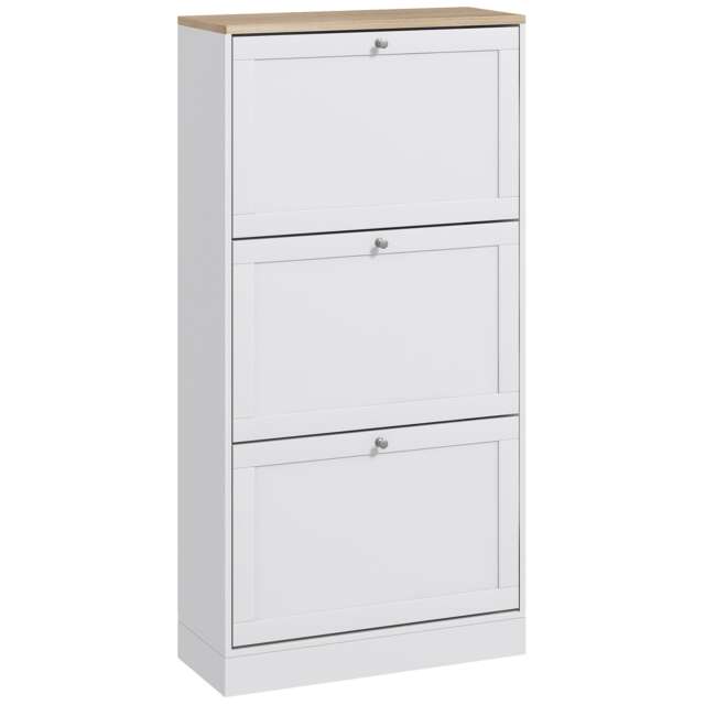 HOMCOM Shoe Cabinet with 3 Flip Drawers, Narrow Shoe Storage Cabinet, Freestanding Slim Shoe Rack for Entryway, Hallway, White