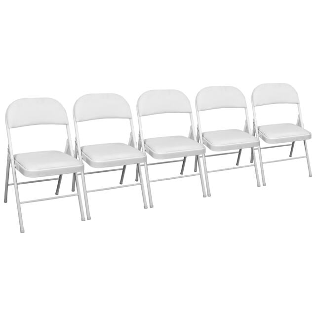 TekBox White Folding Faux Leather Chairs - Set of 5