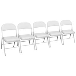 TekBox White Folding Faux Leather Chairs - Set of 5