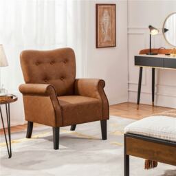 Yaheetech Faux Leather Accent Chair with High Back Wood Legs Brown Retro Brown