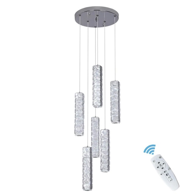 Crystal Pendant Light Dimmable Chandelier LED Silver With Remote Control