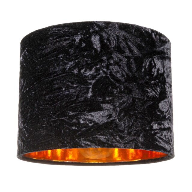 "Modern Black Crushed Velvet 8"" Table/Pendant Lampshade with Shiny Copper Inner Black Black 1"