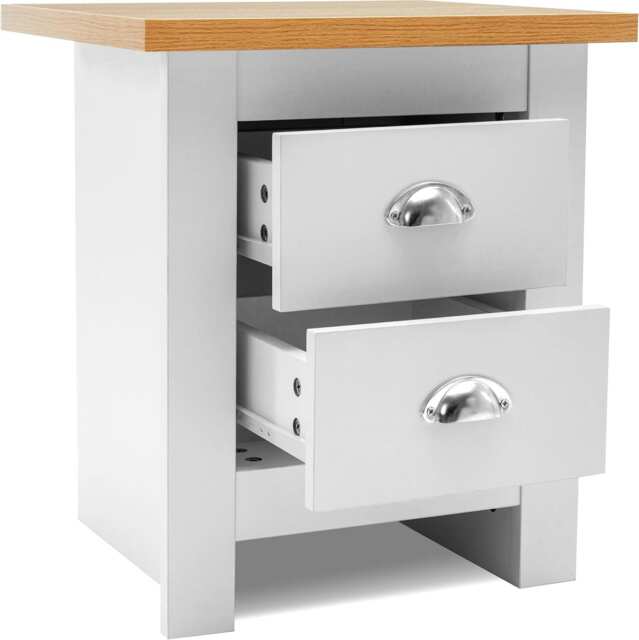 Two-Drawer Bedside Table Cabinet Wooden Top Nightstand White Bedroom Furniture Small Space Storage End Table