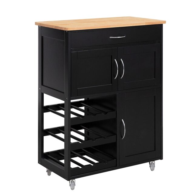 SoBuy FKW45-SCH,Multi-Functional Kitchen Trolley with Wine Rack Black Black