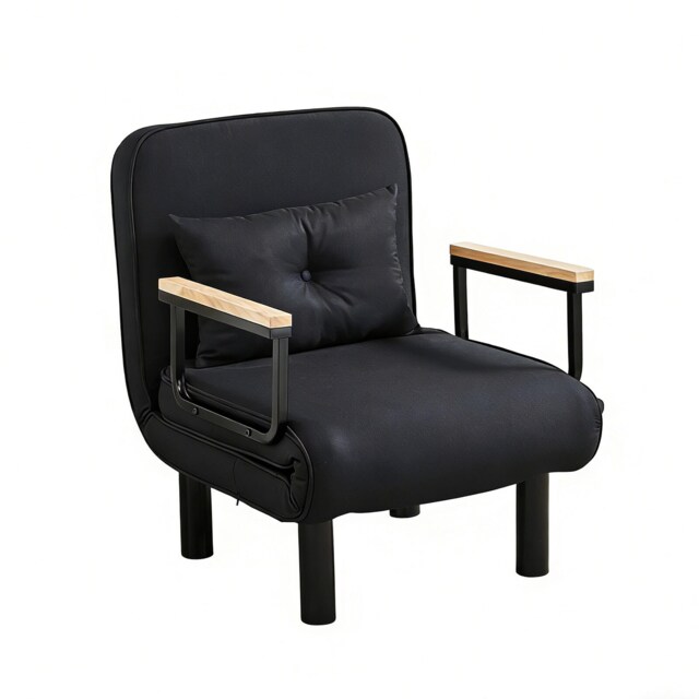 4 in 1 Folding Single Sofa Bed Convertible Lounge Sleeper Chair with Adjustable Backrest and Large Cushion Black