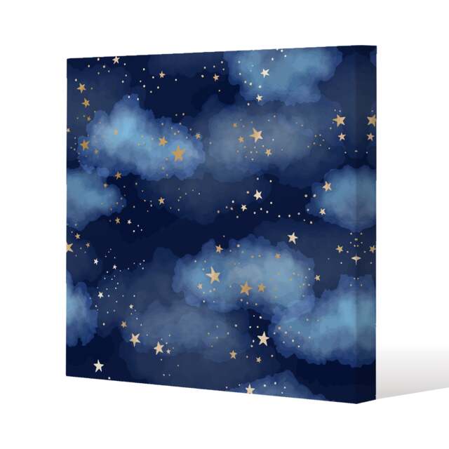 Dark blue sky with gold foil constellations (Canvas Print) / 114 x 114 x 4cm Multi