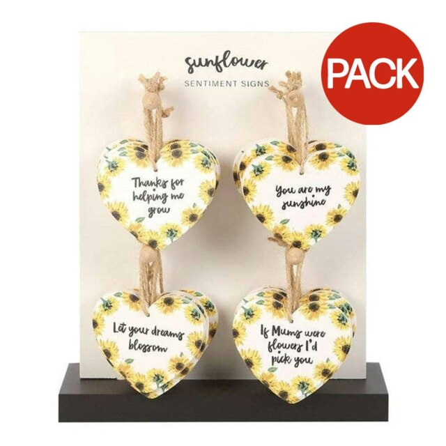 Something Different Sunflower Heart Hanging Sentiment Sign (Pack of 24) - White/Yellow - One Size