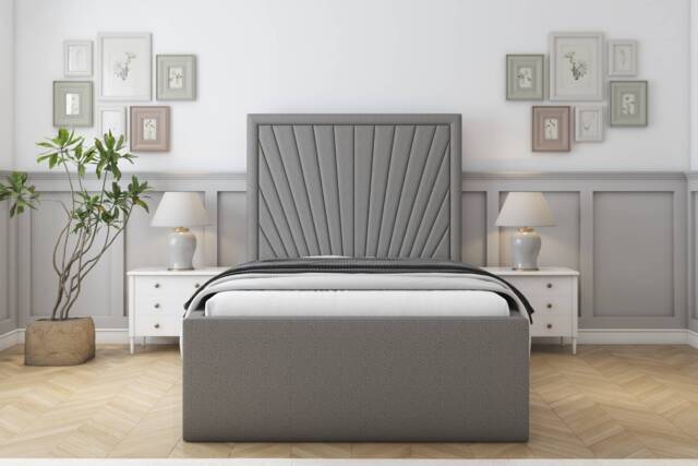 "Sloomy Somerset Pewter Dumfries Bed Frame With Mattress With 50"" Upholstered Headboard 5' King"