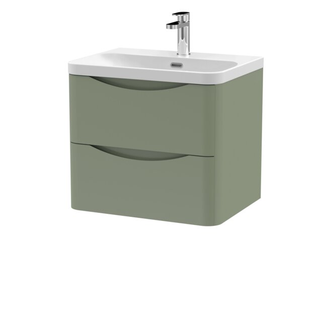 Balterley Arch Modern Bathroom Wall Hung 2 Drawer Vanity Unit & Ceramic Basin Green Satin Green