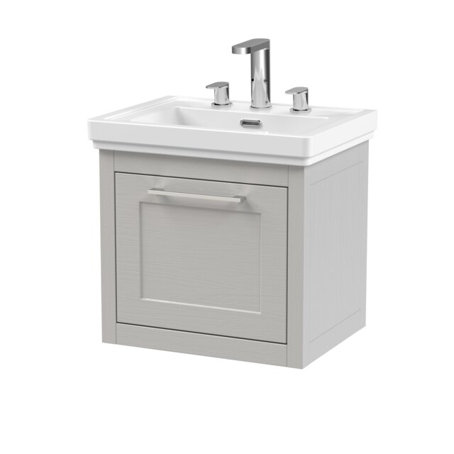 Balterley Traditional Bathroom Wall Hung 1 Drawer Vanity Unit and 3 Tap Hole Fireclay Basin Grey Earl's Grey