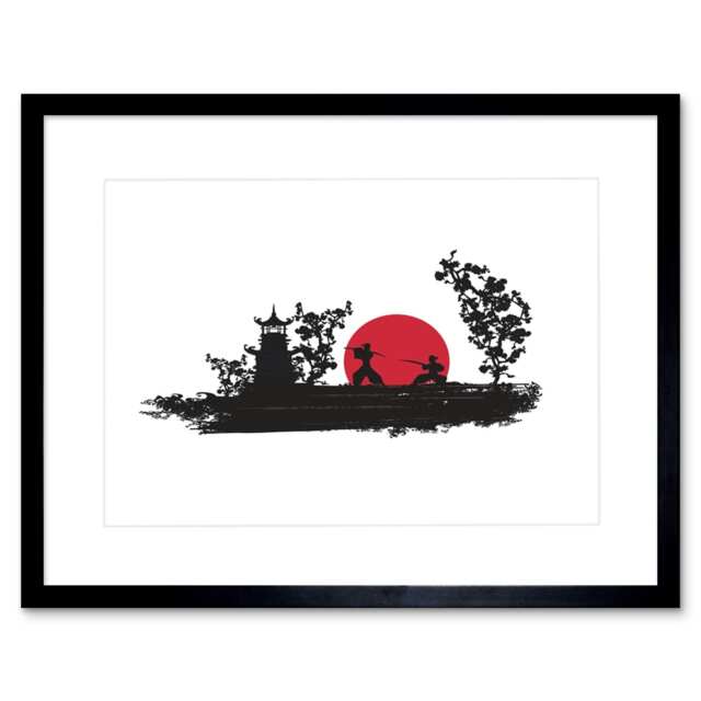 "Painting Samurai Combat Fight Rising Sun Japan 12x16"" Framed Wall Art Print"
