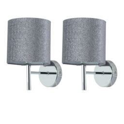 Set of 2 Brea - Chrome Wall Lights with Silvery Glitter Shades Chrome Grey 2