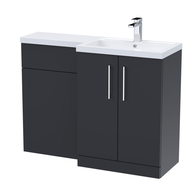 Balterley Right-Hand Bathroom Vanity and WC Unit Combination with Basin, with Handles Grey Satin Soft Black 3