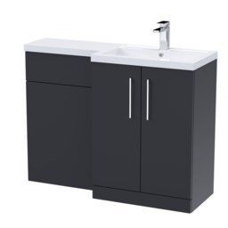Balterley Right-Hand Bathroom Vanity and WC Unit Combination with Basin, with Handles Grey Satin Soft Black 3