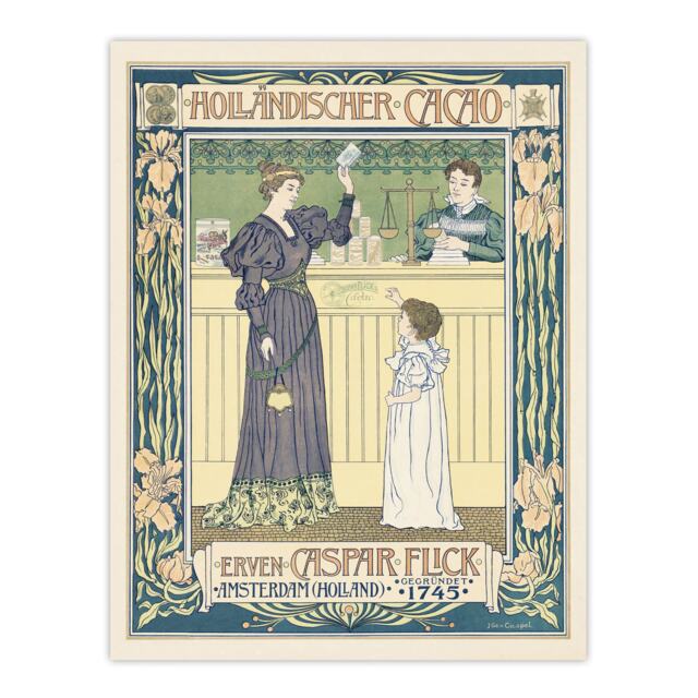 "Hollandischer Cacao Advert Vintage Wall Art Print van Caspel 24x32"""