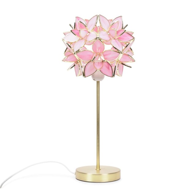 ValueLights Charlie Gold Table Lamp Pink Reine Glass Shade
