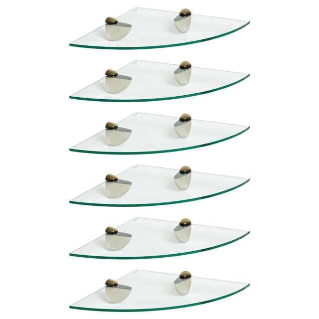 Harbour Housewares Floating Glass Corner Shelf - 30cm - Metallic Brackets - Bathroom Shower Storage Vanity Display Unit Shelf Gold Gold 6