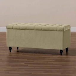 180cm Cubed Ottoman Storage Box,Mink Velvet Upholstered Chesterfield Storage Ottoman Box with Wooden Legs