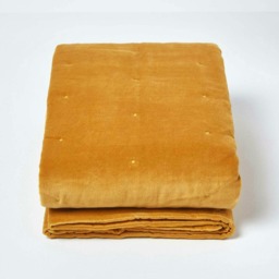 Homescapes Mustard Velvet Quilted Throw - 125 x 150 cm
