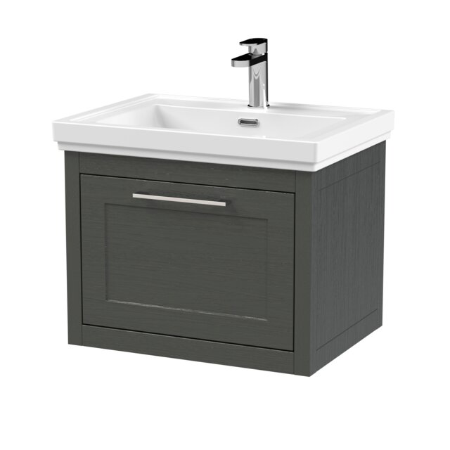 Balterley Traditional Bathroom Wall Hung 1 Drawer Vanity Unit and 1 Tap Hole Fireclay Basin Grey Dark Lead