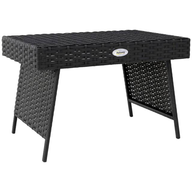 Outsunny Foldable Outdoor Side Table, Rattan Garden Coffee Table with Steel Frame, Space Saving Bistro Garden Furniture for Patio, Balcony, 60 x 41 x 41 cm, Black
