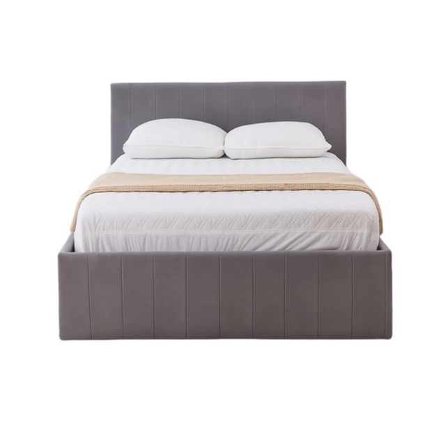 Ottoman Bed Gas Lift Storage Grey 4ft Small Double Line Pattern Velvet Bedroom