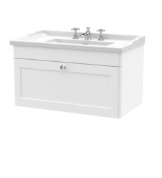 Balterley Swynnerton Traditional 1 Drawer Wall Hung Vanity Unit with Basin, Satin White, 800mm
