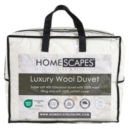 Homescapes Australian Wool 400 GSM Heavy Duvet, Super King White Super King