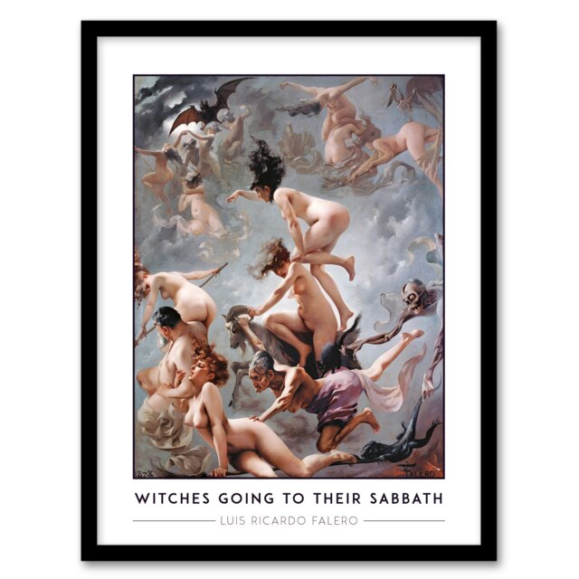 Luis Ricardo Falero Witches Going To Their Sabbath Framed Wall Art Print A4 Grey