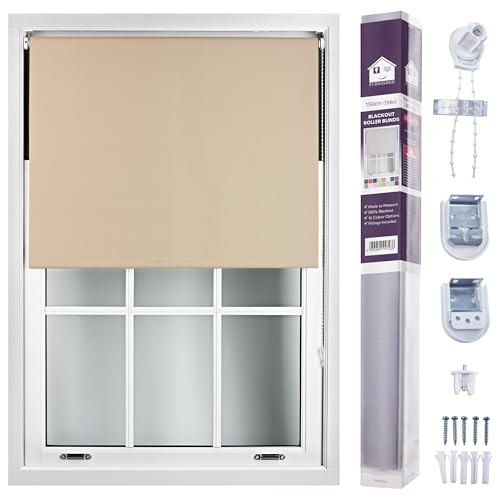 FURNISHED Made to Measure Blackout Blinds Easy Fit UV Protection Insulated Window Shade (W)150cm x (L)210cm Brown Cappuccino (W) 150cm x (L) 210cm
