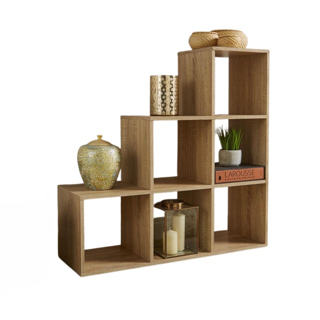 Step Style Storage Cube 6 Shelf Bookcase Wooden Display Staircase Unit Brown