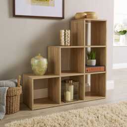 Step Style Storage Cube 6 Shelf Bookcase Wooden Display Staircase Unit Brown