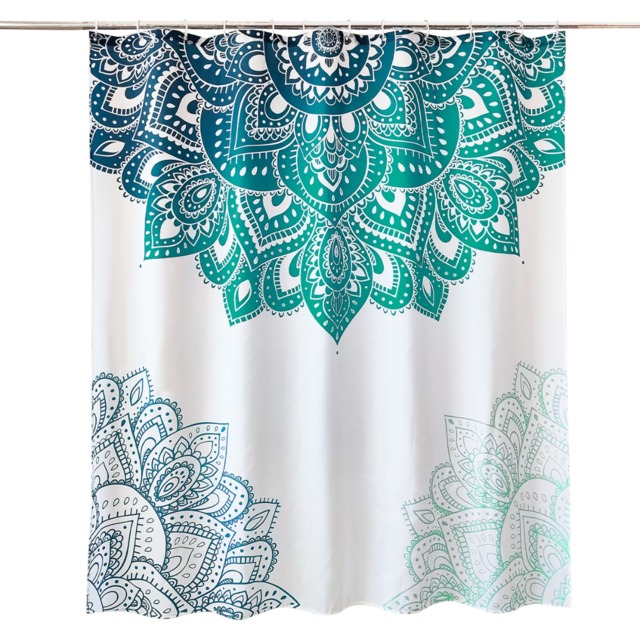 Mandala Polyester Fabric Bathroom Shower Curtain with 12 Hooks - 180x200cm