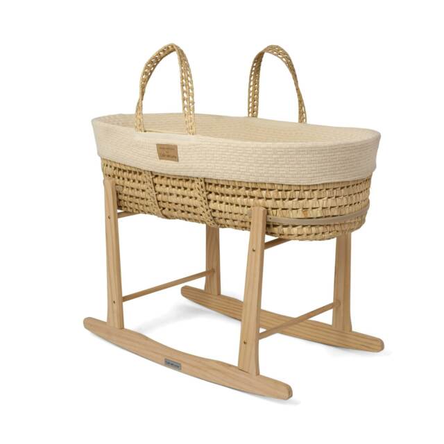 Clair de Lune Organic Knitted Palm Moses Basket with Stand - Cream