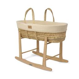 Clair de Lune Organic Knitted Palm Moses Basket with Stand - Cream