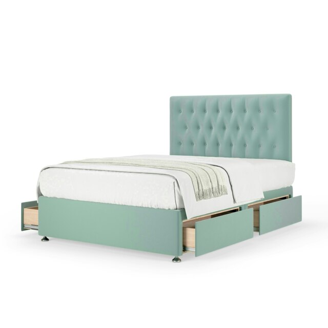 Neptune Spring Duckegg Plush Velvet 4 Drawer Divan Set And Lona Headboard Small Double