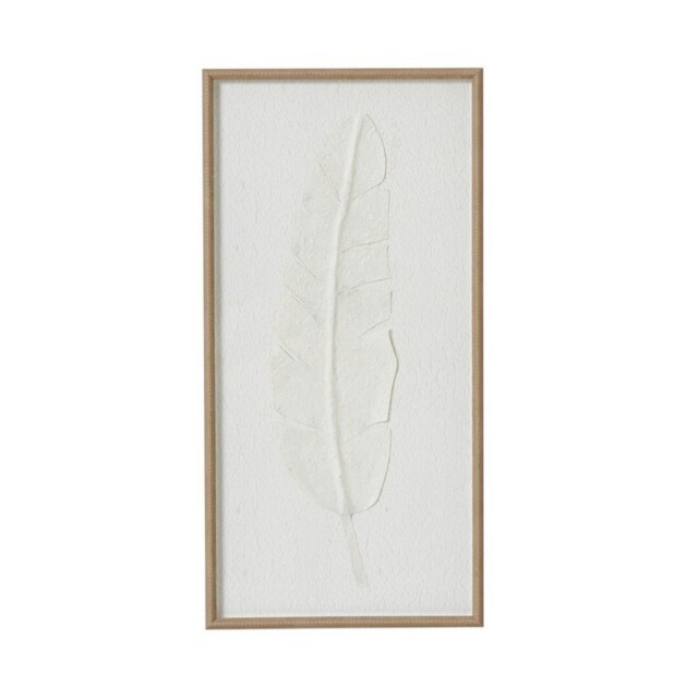 Large Quill White Feather Art Mounted in Beaded Frame - Glass - L2 x W40 x H80 cm - Brown Brown Not provided