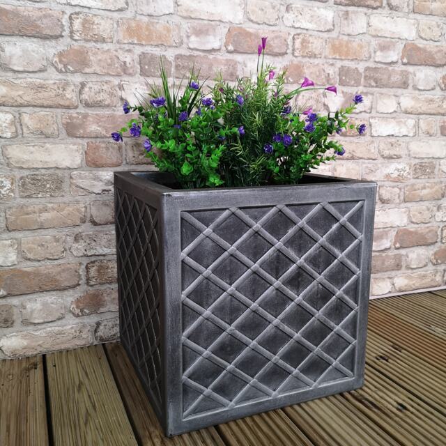 Large Lazio Square Grey Pewter Garden Planter 39cm H x 39cm W Grey Grey