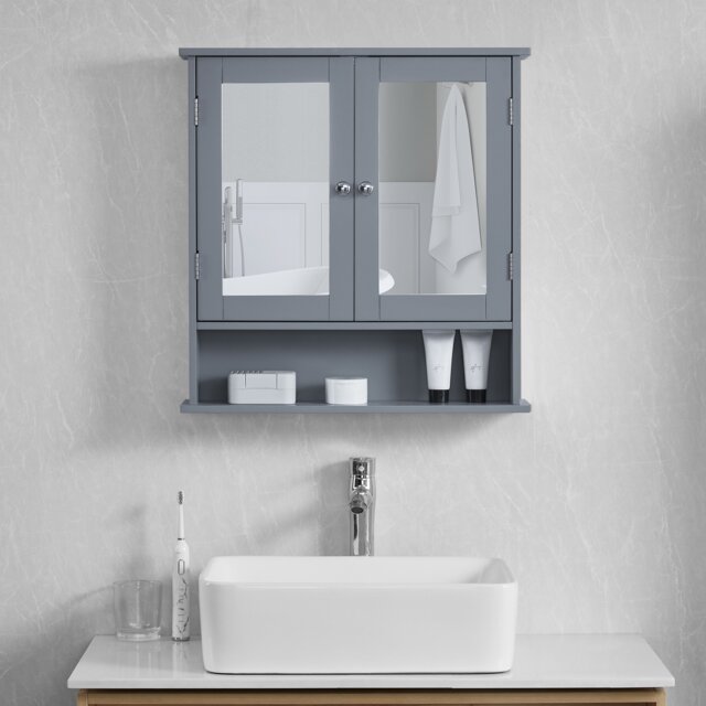 Bath Vida Priano 2 Door Mirrored Wall Mounted Bathroom Cabinet With Shelf, Grey Grey 1