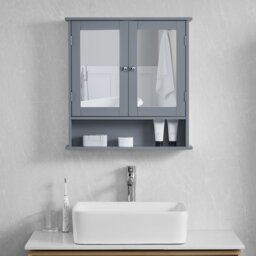 Bath Vida Priano 2 Door Mirrored Wall Mounted Bathroom Cabinet With Shelf, Grey Grey 1
