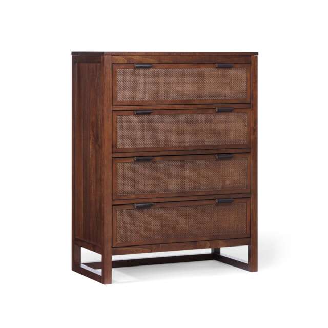Teamson Home Hatteras Chest of Drawers 4 Drawer Bedroom Dresser, Walnut