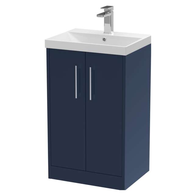 Balterley Winshill Contemporary 2 Door Floor Standing Vanity Unit with Thin Edge Basin, Dark Blue, 500mm