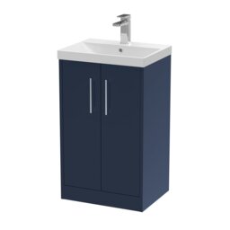 Balterley Winshill Contemporary 2 Door Floor Standing Vanity Unit with Thin Edge Basin, Dark Blue, 500mm
