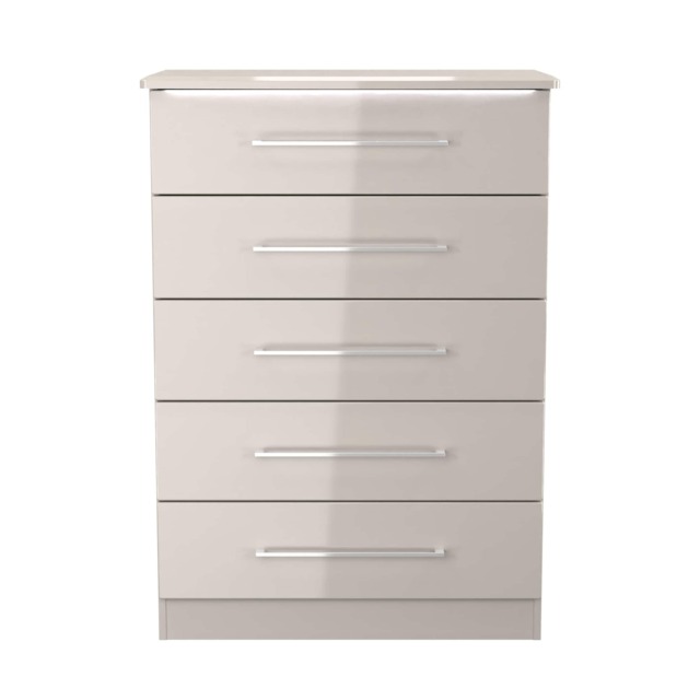 Lyon 5 Drawer Chest of Drawers in Kashmir Gloss & Kashmir (Ready Assembled) Cream Kashmir Gloss & Kashmir