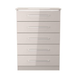 Lyon 5 Drawer Chest of Drawers in Kashmir Gloss & Kashmir (Ready Assembled) Cream Kashmir Gloss & Kashmir