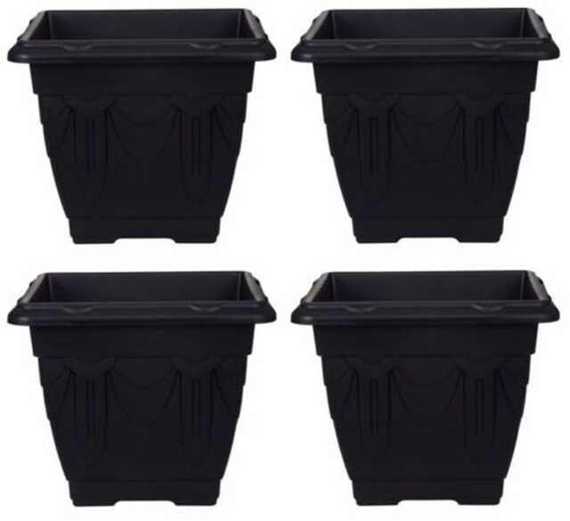 4x Black Square Venetian Pot Decorative Plastic Garden Planter 30cm