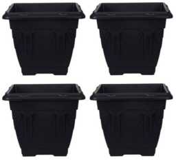 4x Black Square Venetian Pot Decorative Plastic Garden Planter 30cm