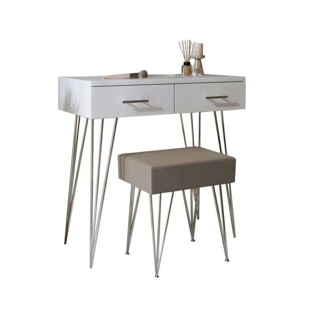 CARME Home - Olivia White Dressing Table with Velvet Padded Stool