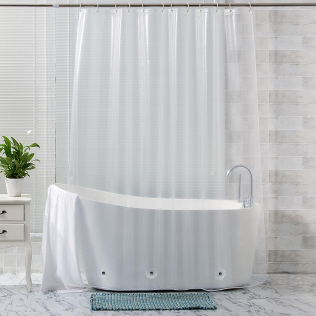 PEVA Transparent Bathroom Shower Curtain with 12 Hooks - 180x200cm